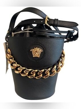 VERSACE Medusa Head Leather Drawstring Bucket Bag